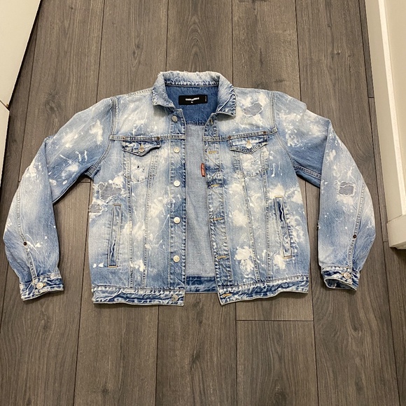 Dsquared2 Dan Distressed White Paint Wash Jean Jacket Size L - Picture 2 of 11